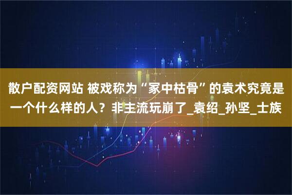 散户配资网站 被戏称为“冢中枯骨”的袁术究竟是一个什么样的人？非主流玩崩了_袁绍_孙坚_士族